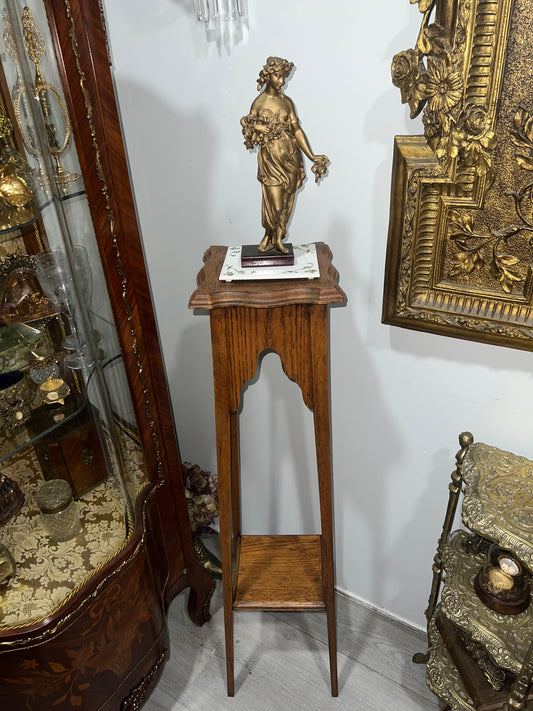 vintage wooden plant stand or pedestal table