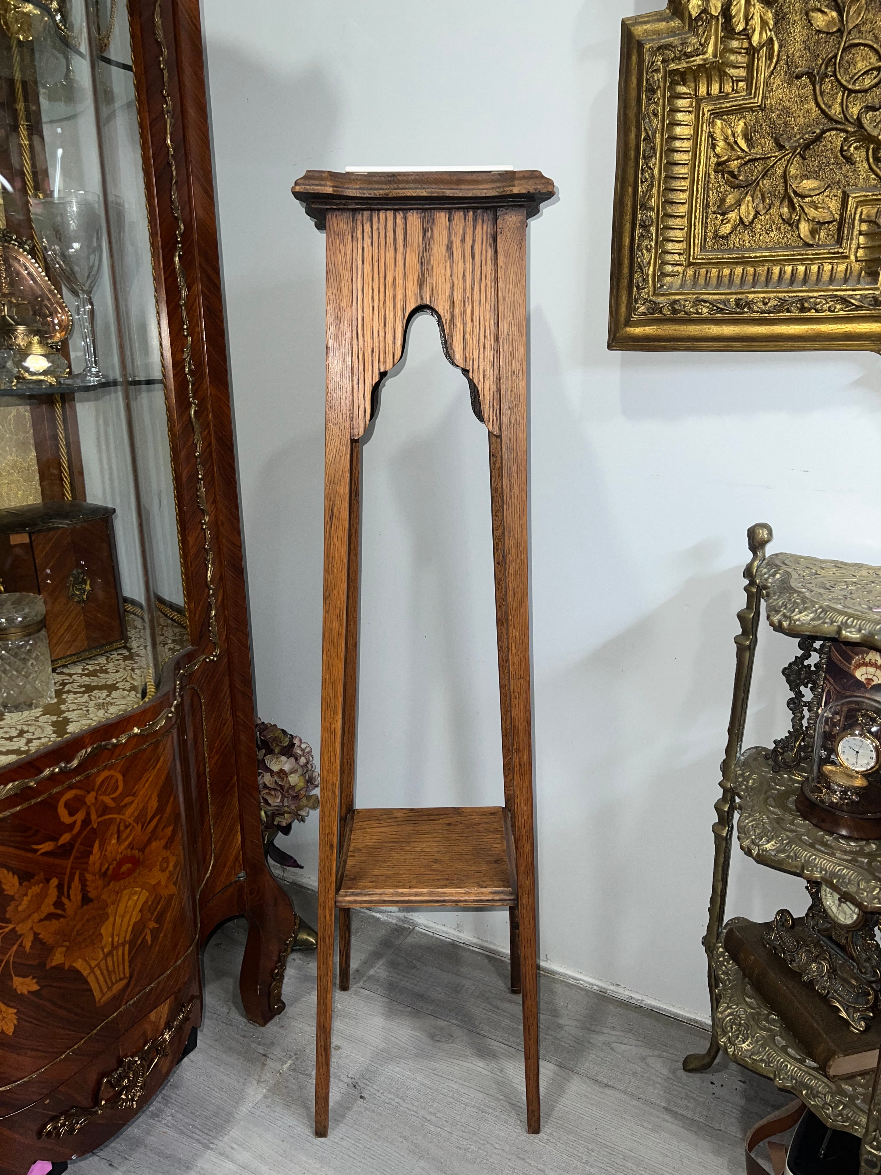vintage wooden plant stand or pedestal table