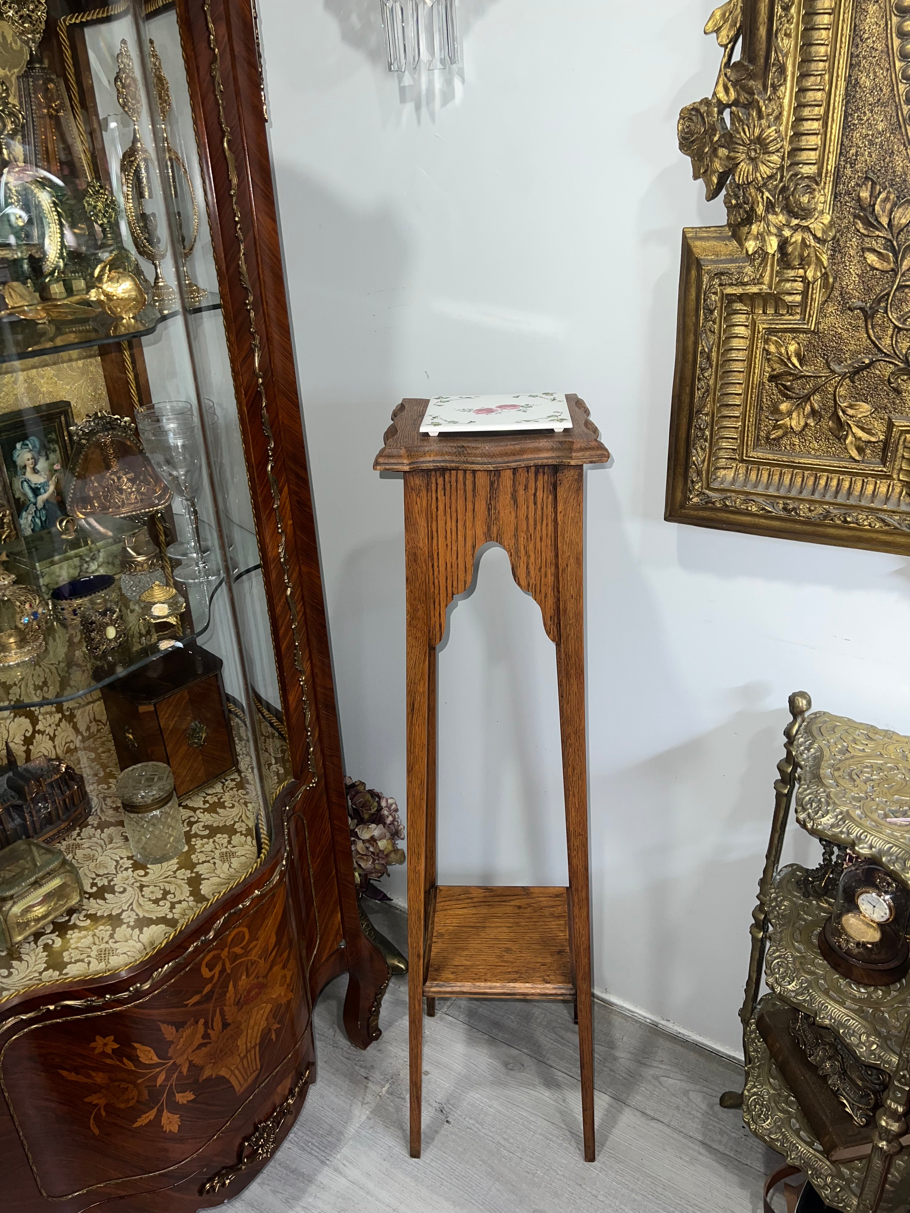 vintage wooden plant stand or pedestal table