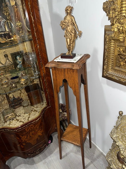 vintage wooden plant stand or pedestal table