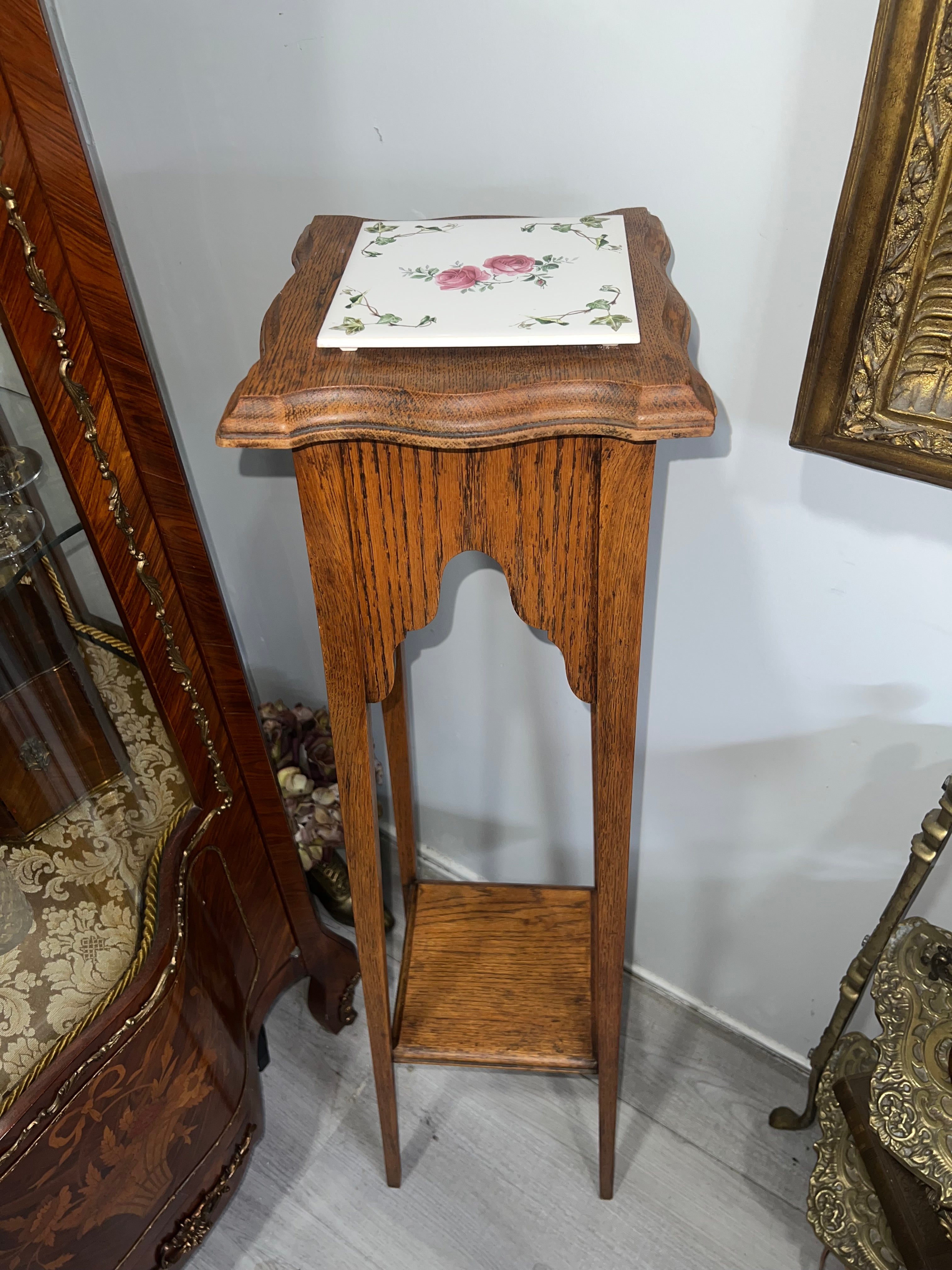 vintage wooden plant stand or pedestal table